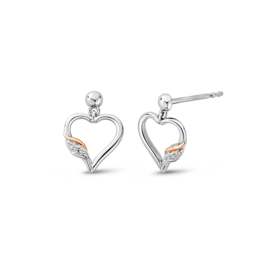 Past Present Future Sterling Silver Heart Earrings with Topaz