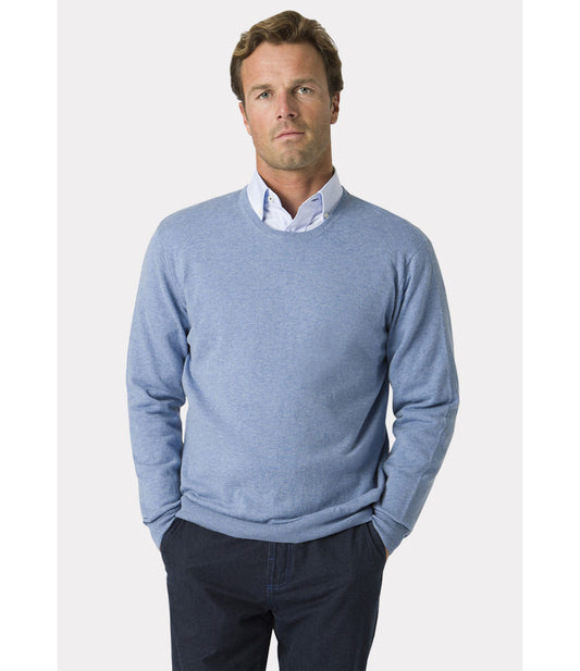 Devon Sky Blue Cotton Merino Crew Neck Jumper