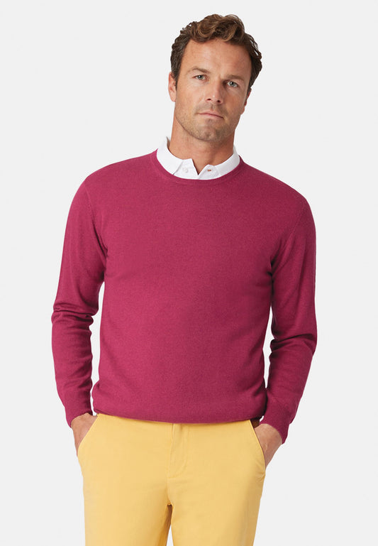 Devon Raspberry Cotton Merino Crew Neck Jumper