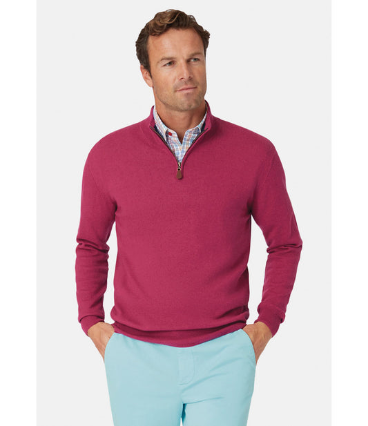 Sussex Raspberry Cotton Merino Zip Neck Jumper