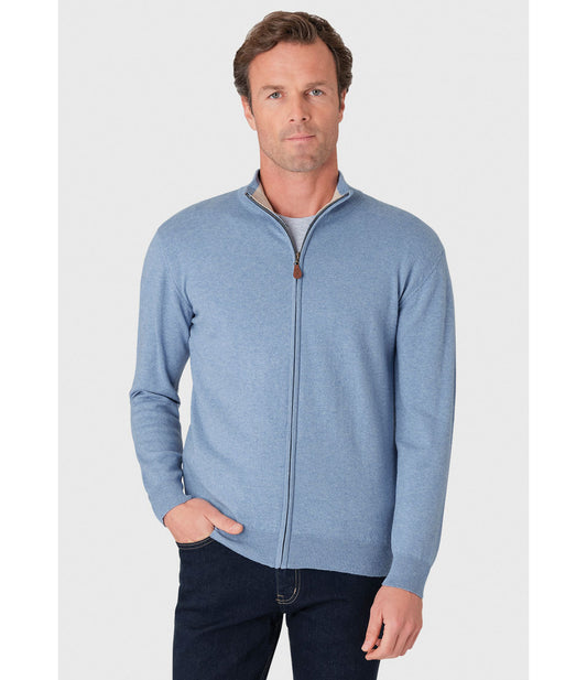 Somerset Sky Blue Cotton Merino Zip Cardigan