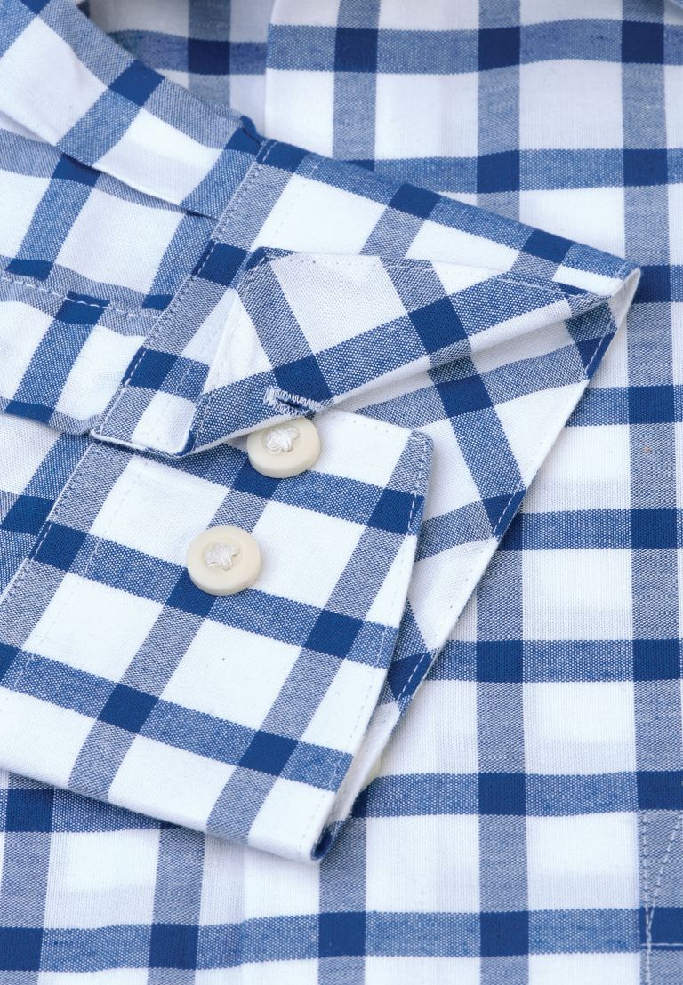 Regular Fit Navy Check Cotton Oxford Shirt