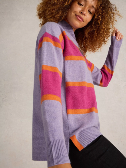 Holly High Neck Striped Cashmere Jumper