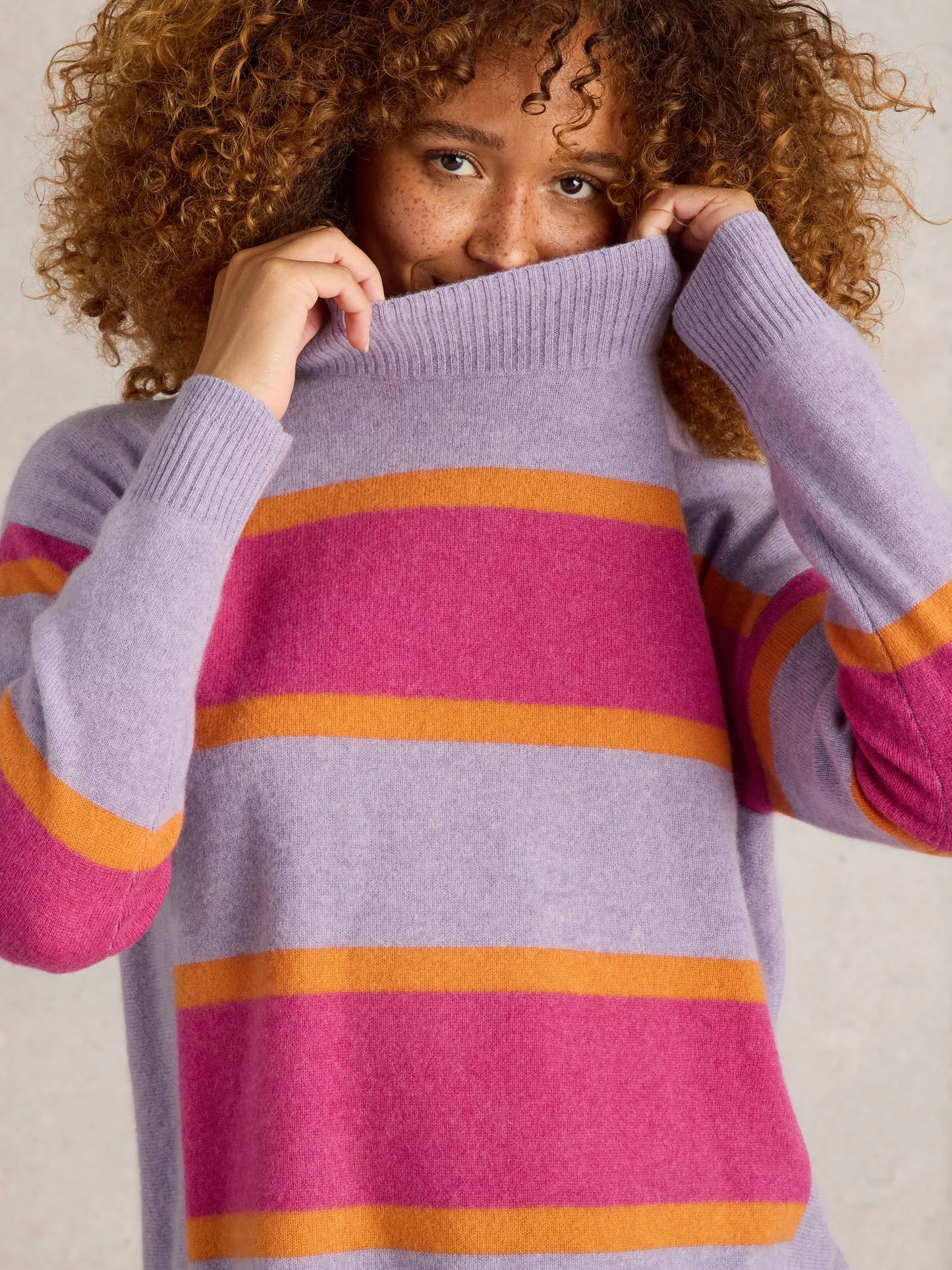 Holly High Neck Striped Cashmere Jumper