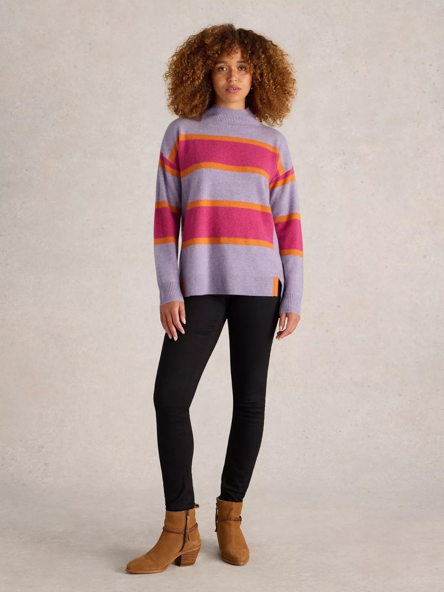 Holly High Neck Striped Cashmere Jumper