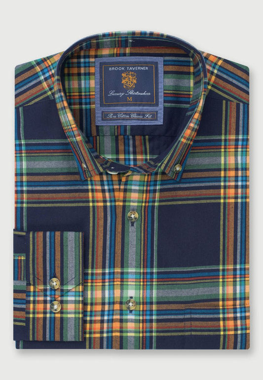 Tailored Fit Navy Check Cotton Shirt