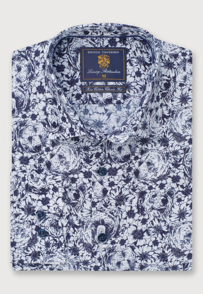 Regular Fit Navy Bear Print Cotton Shirt