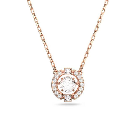 Sparkling Dance Round Rose Gold Necklace in Clear Crystal