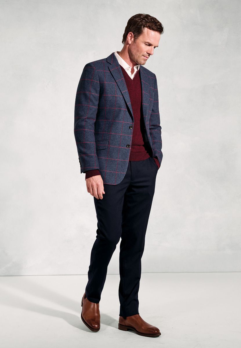 Regular Fit Edlingham Blue Check Wool Blend Jacket