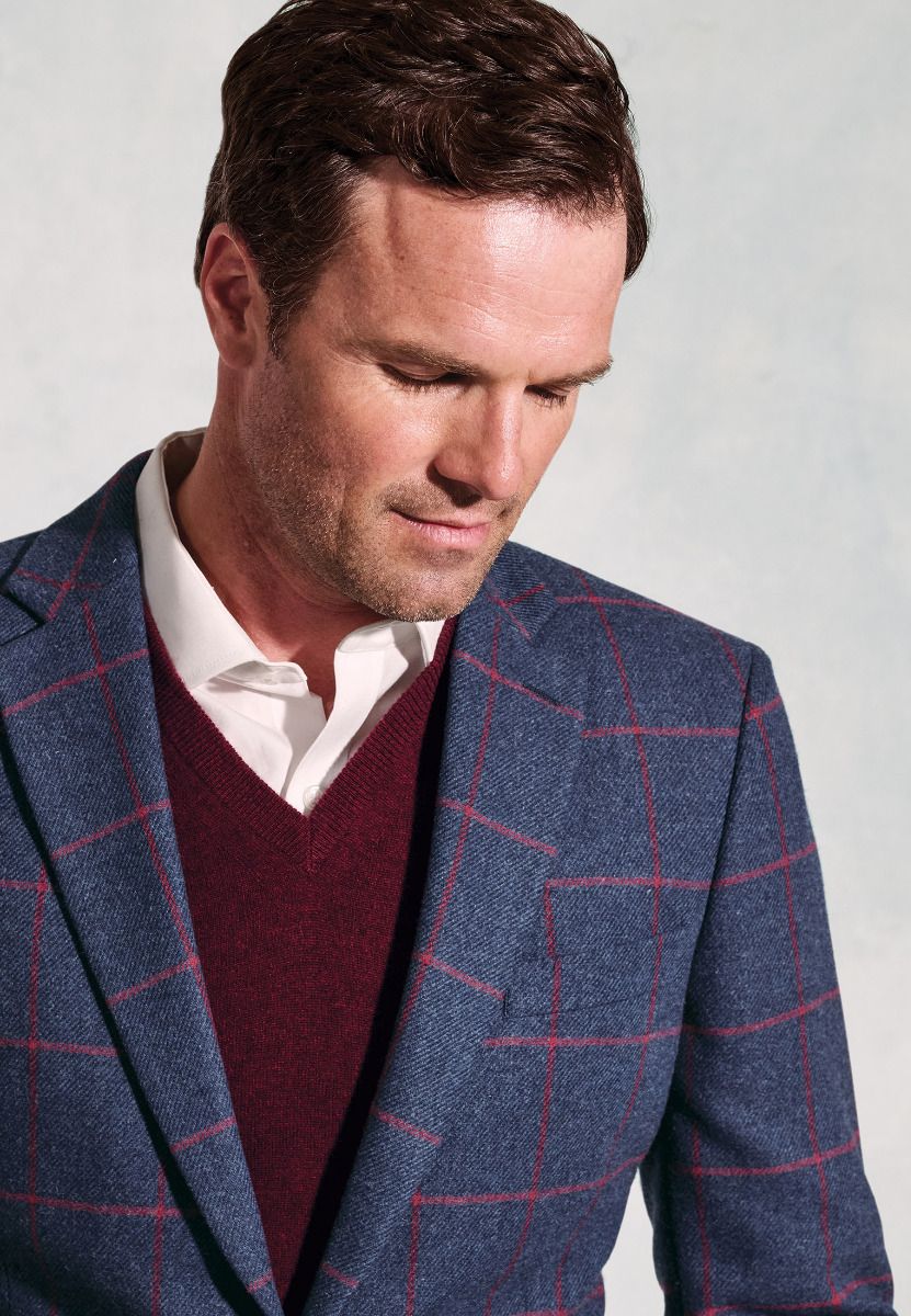 Regular Fit Edlingham Blue Check Wool Blend Jacket