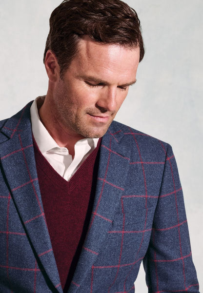 Regular Fit Edlingham Blue Check Wool Blend Jacket