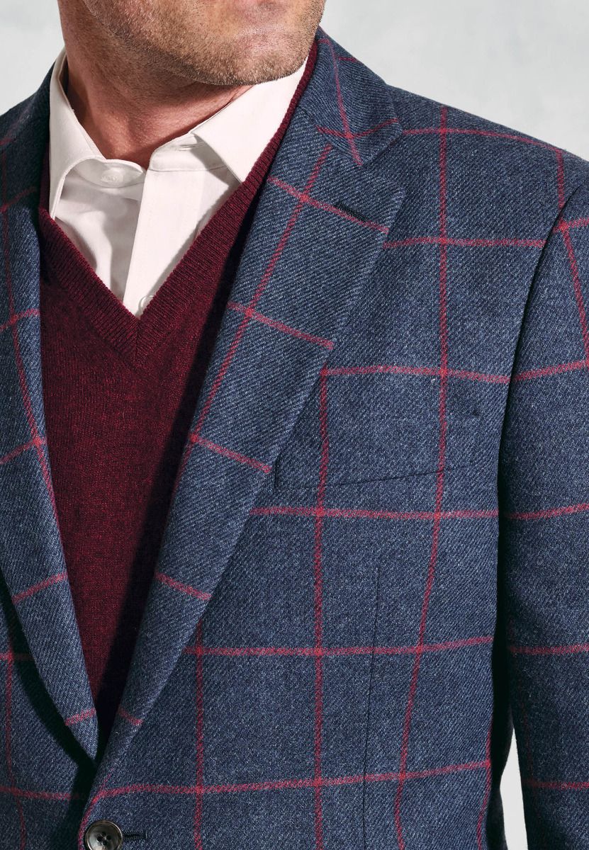 Regular Fit Edlingham Blue Check Wool Blend Jacket