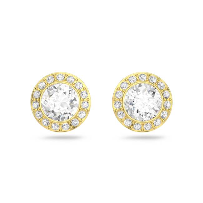 Angelic Stud Pierced Earrings- White and Gold Tone