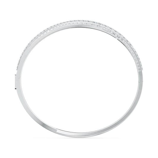 Hyperbola bangle, White, Rhodium plated