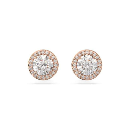 Una stud earrings, Round cut, Pavé, White, Rose gold-tone plated