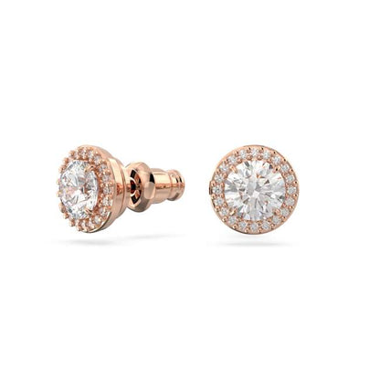 Una stud earrings, Round cut, Pavé, White, Rose gold-tone plated