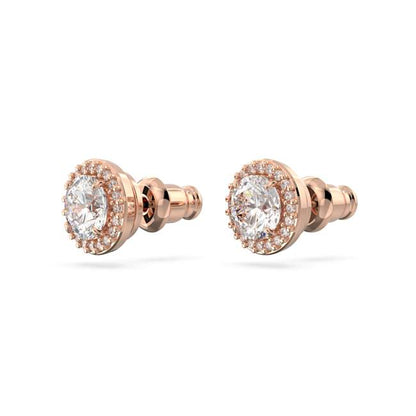 Una stud earrings, Round cut, Pavé, White, Rose gold-tone plated