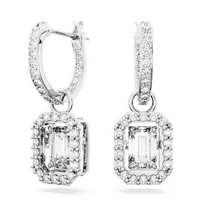 Una drop earrings, Octagon cut, White, Rhodium plated