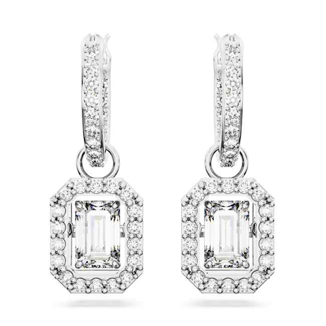 Una drop earrings, Octagon cut, White, Rhodium plated