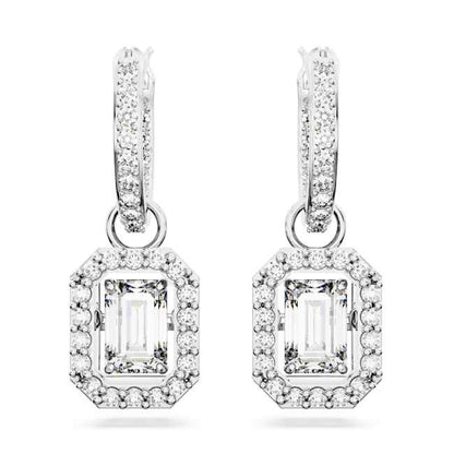 Una drop earrings, Octagon cut, White, Rhodium plated