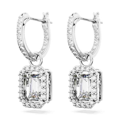 Una drop earrings, Octagon cut, White, Rhodium plated