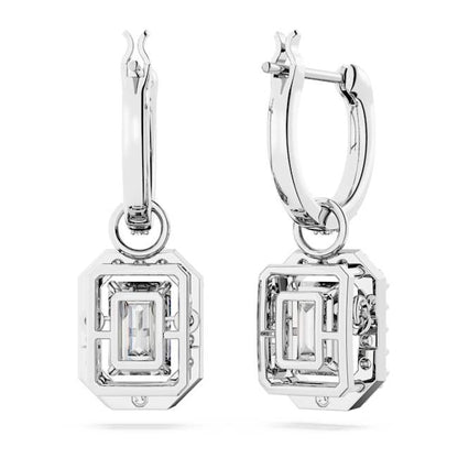 Una drop earrings, Octagon cut, White, Rhodium plated