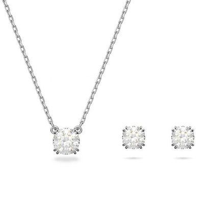 Stilla set, Round cut, White, Rhodium plated