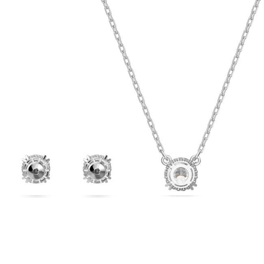 Stilla set, Round cut, White, Rhodium plated