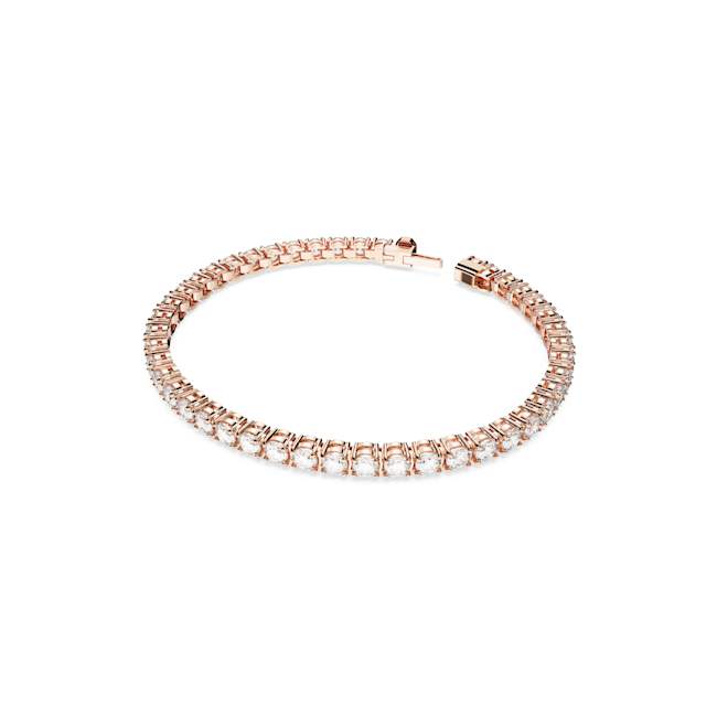 Matrix Tennis bracelet, Round cut, White, Rose gold-tone plated