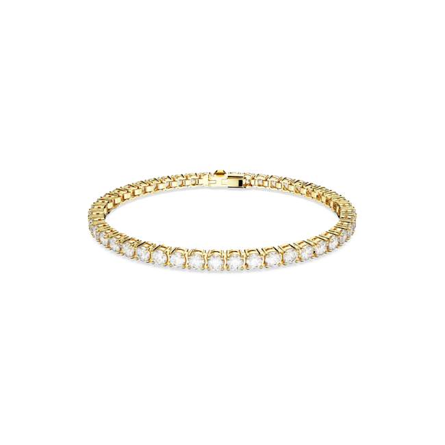 Matrix Tennis bracelet, Round cut, White, Gold-tone plated