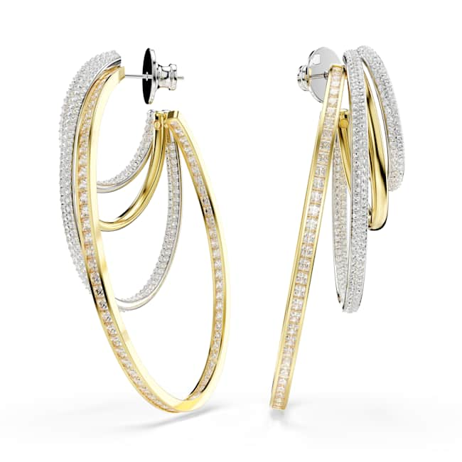 Hyperbola Hoop Earrings, Mixed Cuts, Large, White, Mixed metal finish