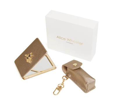 Bronze Oblong compact Mirror & Liptick holder gift set