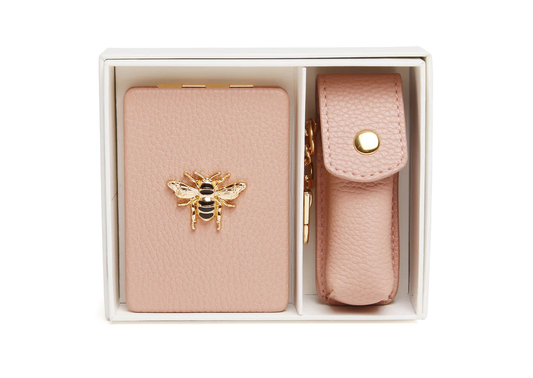 PINK OBLONG COMPACT MIRROR & LIPSTICK HOLDER GIFT SET