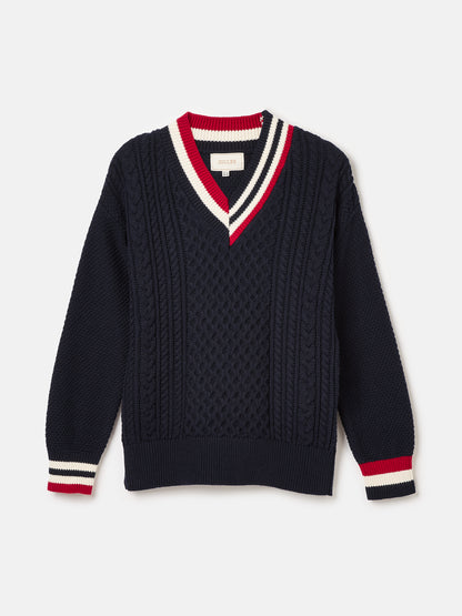 Dawson Navy Cable Knit Cricket Jumper