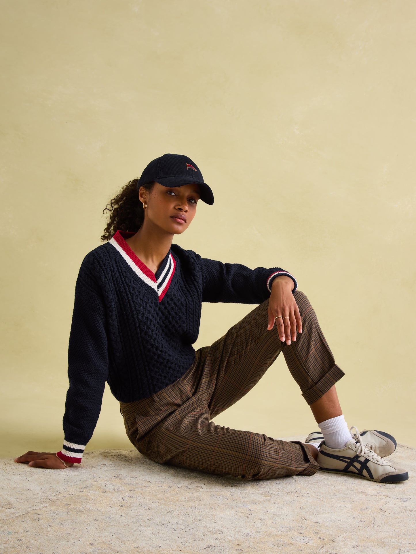 Dawson Navy Cable Knit Cricket Jumper