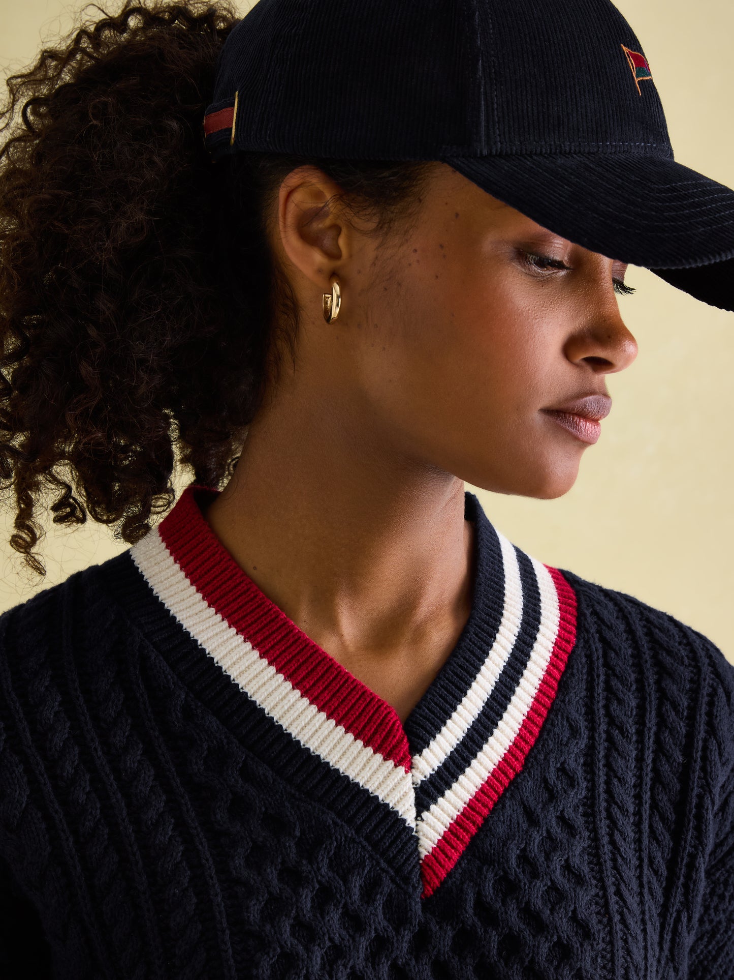 Dawson Navy Cable Knit Cricket Jumper