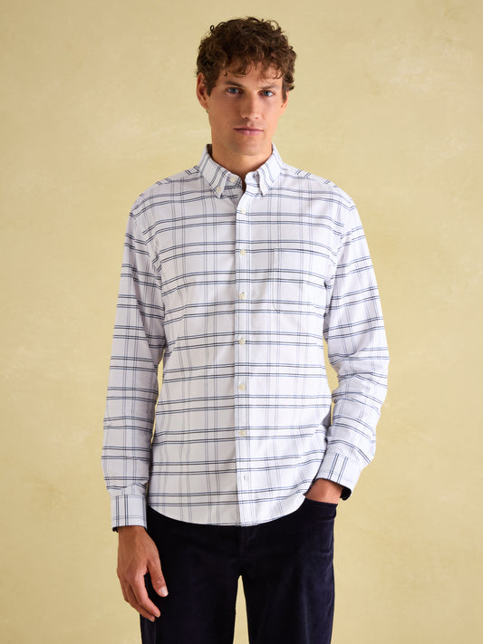 Welford White Cotton Check Shirt