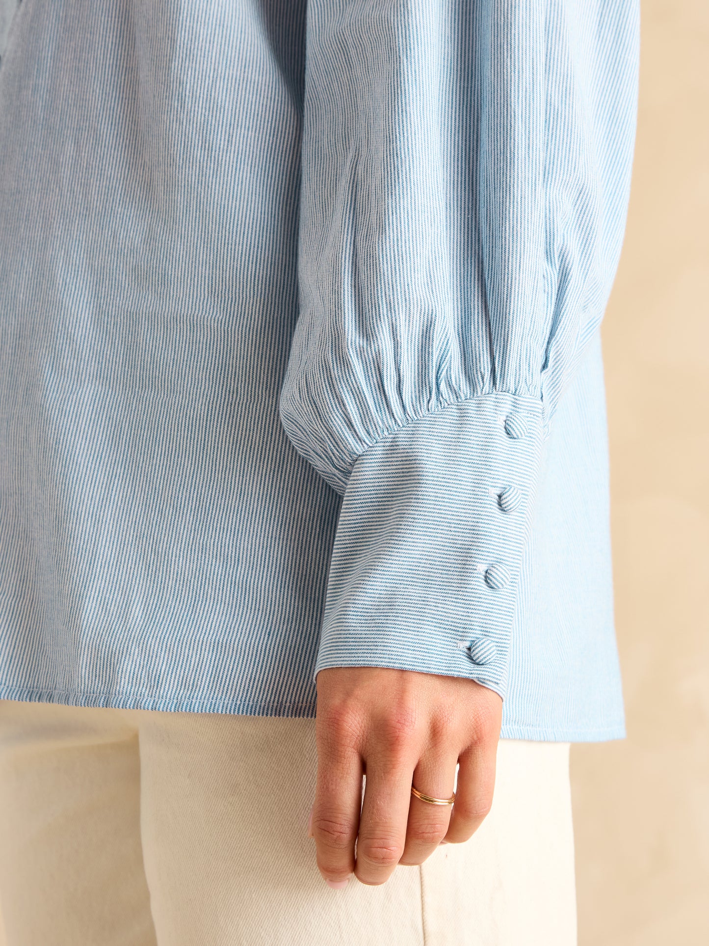 Harper Blue & White Tie Neck Blouse