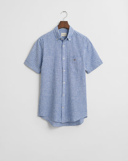 Regular Cotton Linen Stripe Short Sleeve Shirt