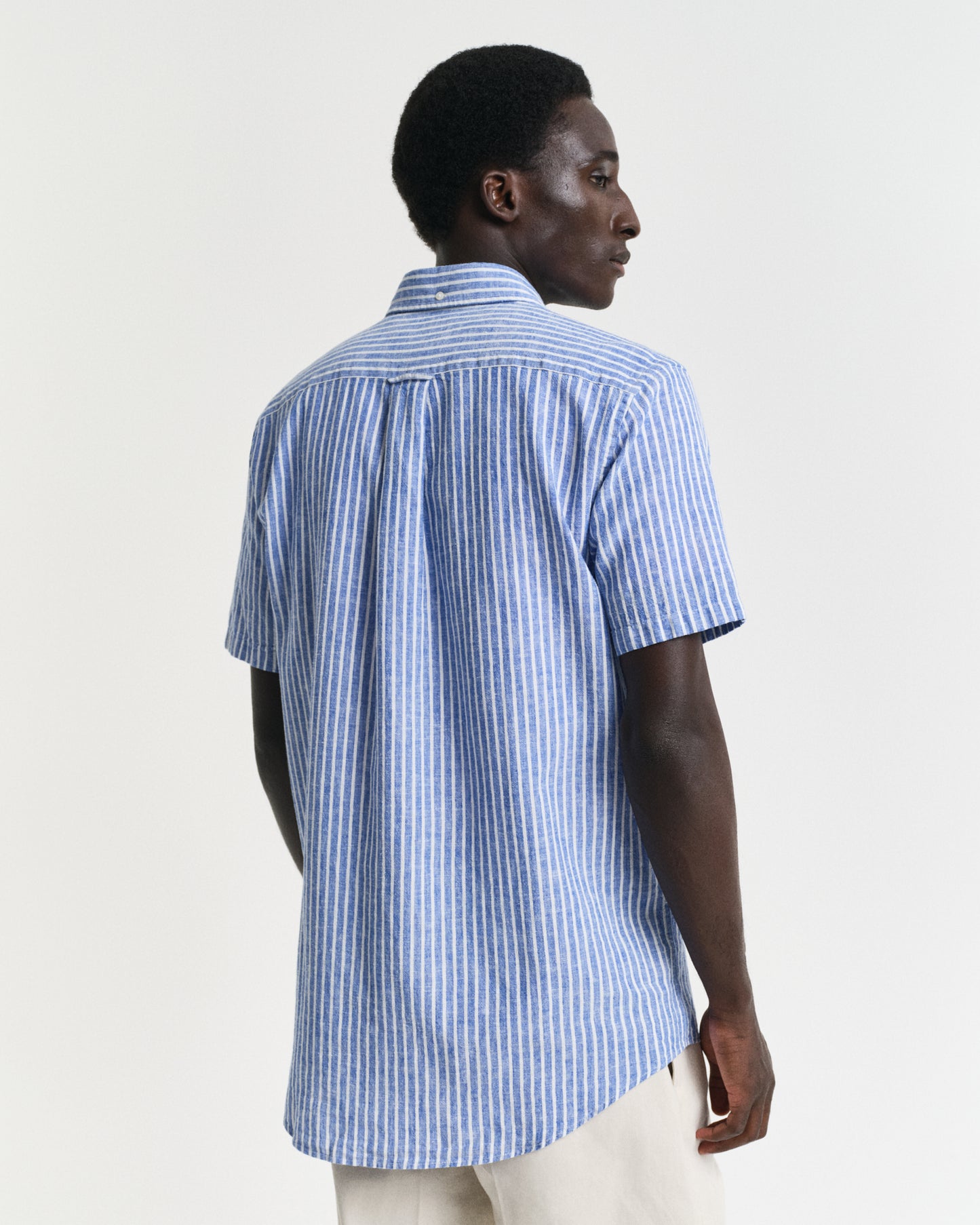 Regular Cotton Linen Stripe Short Sleeve Shirt