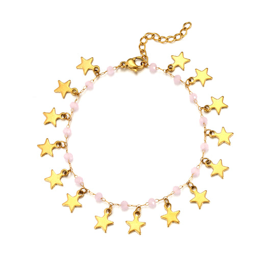 Multi Star Charm & Pink Crystal Bracelet