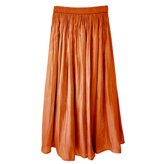 Shimmer Silk Pleat Skirt in Russet - Large