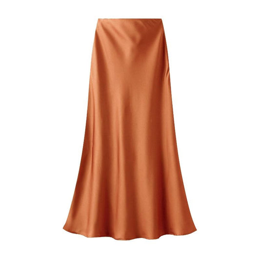 Mid Length Satin Skirt Orange - Small