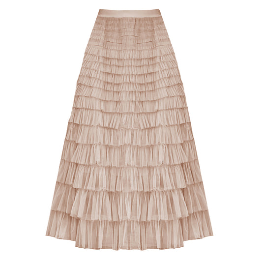 Maxi Tiered Frilled Skirt in Stone