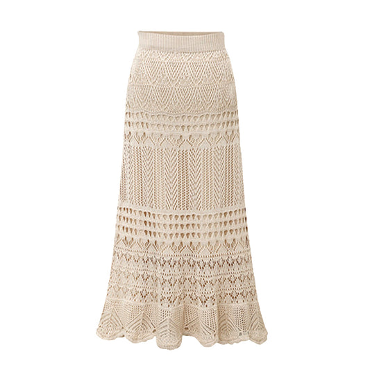 Crochet Knit Skirt in Cream - Small