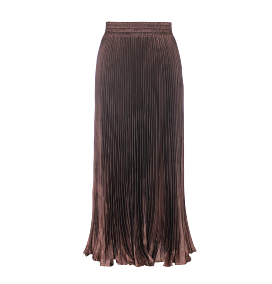 Pleated Shimmer Flute Hem Skirt Chocolate