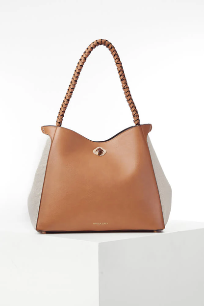 Adriana Camel Woven Handle Hobo