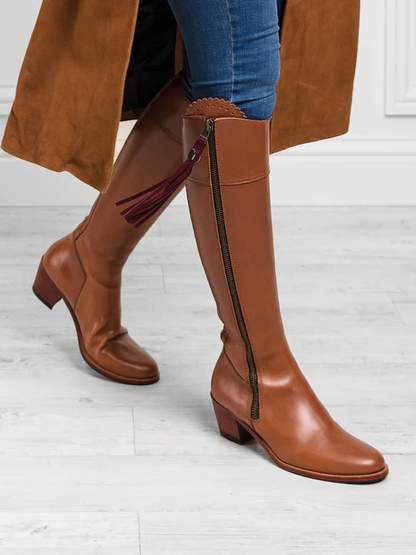 Regina Heeled Knee High Leather Boot Sporting Fit