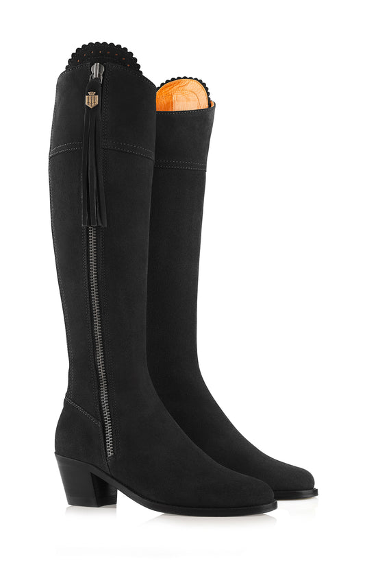 Regina Black Heeled Knee-High Boots - Regular Fit