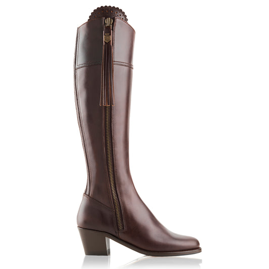 Regina Mahogany Leather Heeled Heeled Knee High Boots - Narrow Fit